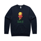 Music On, Worries Off - AS Colour Stencil Crew Navy Sweatshirt Music Printed In Australia