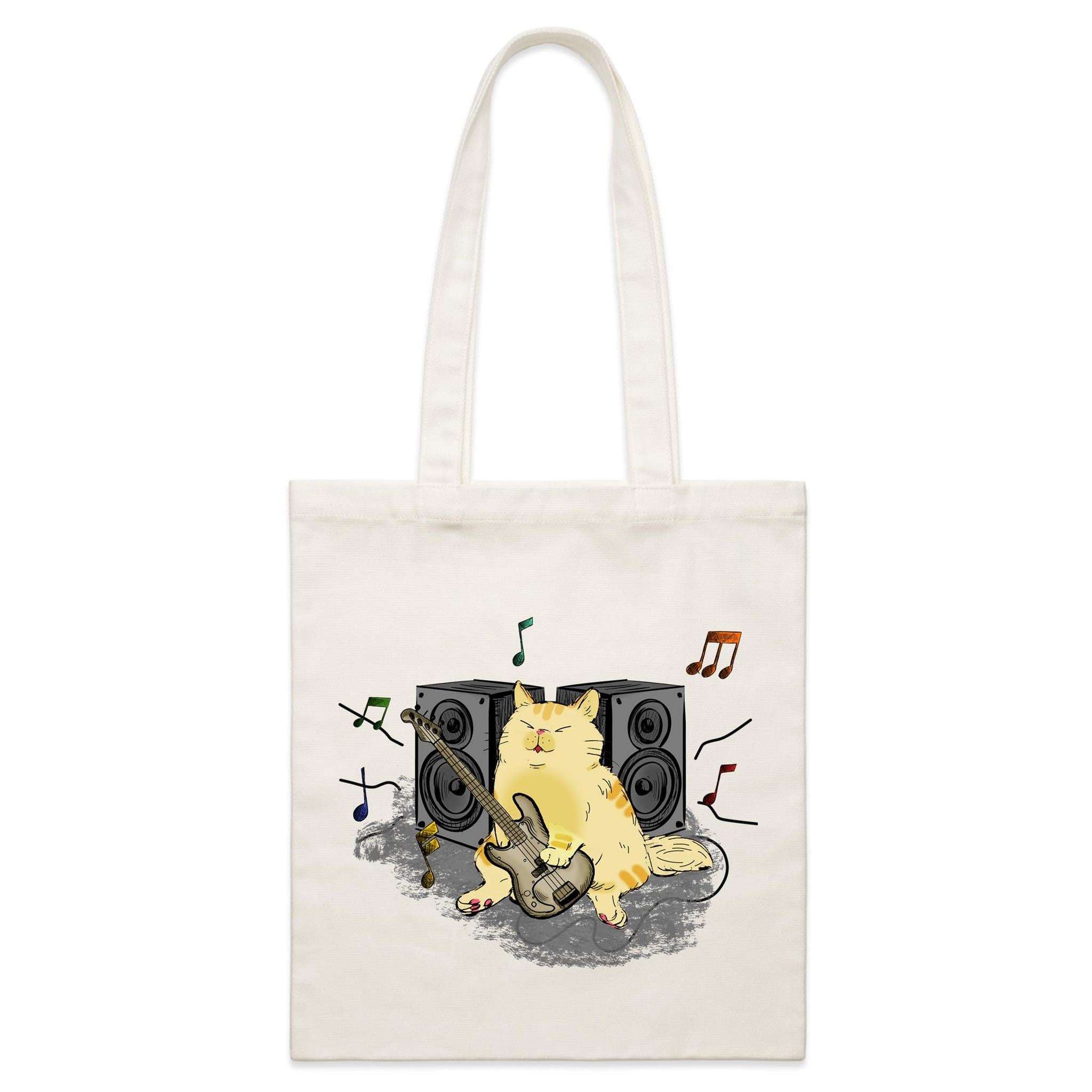 Cat Bass Player - Parcel Canvas Tote Bag Default Title Small Tote Bag animal Music Printed In Australia