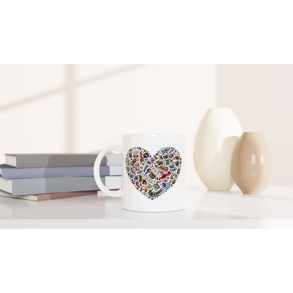 Heart Music - White 11oz Ceramic Mug White 11oz Mug Globally Fulfilled Love Music