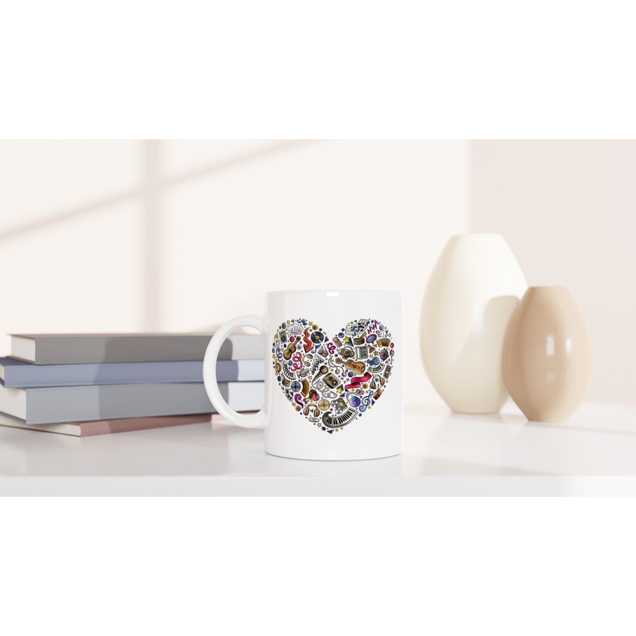 Heart Music - White 11oz Ceramic Mug White 11oz Mug Globally Fulfilled Love Music