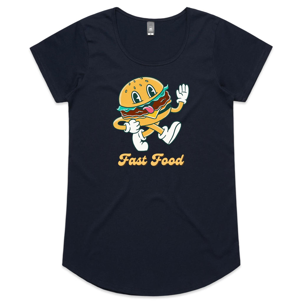 Fast Food, Hamburger - Womens Scoop Neck T-Shirt Navy Womens Scoop Neck T-shirt Food Printed In Australia