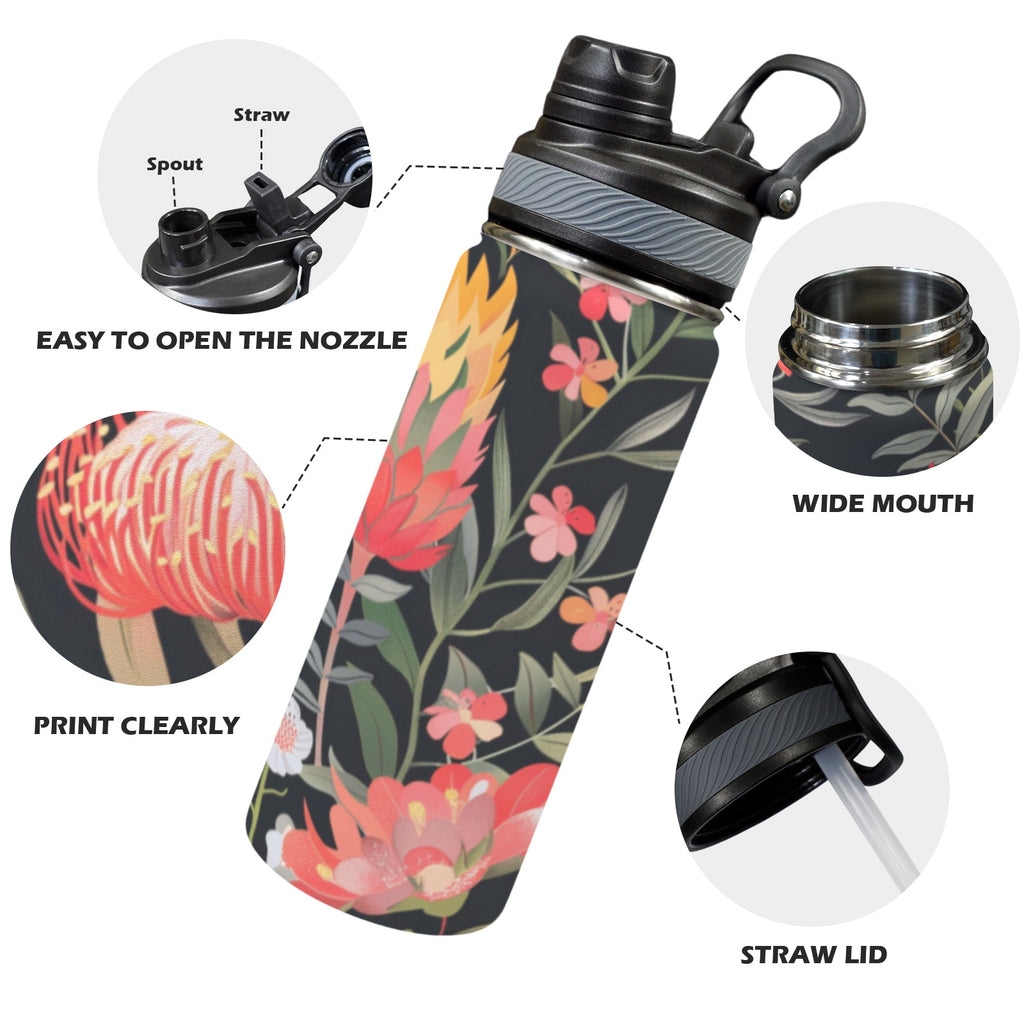Australian Waratah Flower - Insulated Water Bottle with Dual-Use Lid (18oz) Insulated Water Bottle with Dual-Use Lid (18oz) Plants Printed Offshore