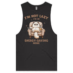 I'm Not Lazy, I'm In Energy Saving Mode, Cat Mens Men's AS Colour Drop Arm Tank Top Coal Drop Arm Tank Top animal Printed In Australia