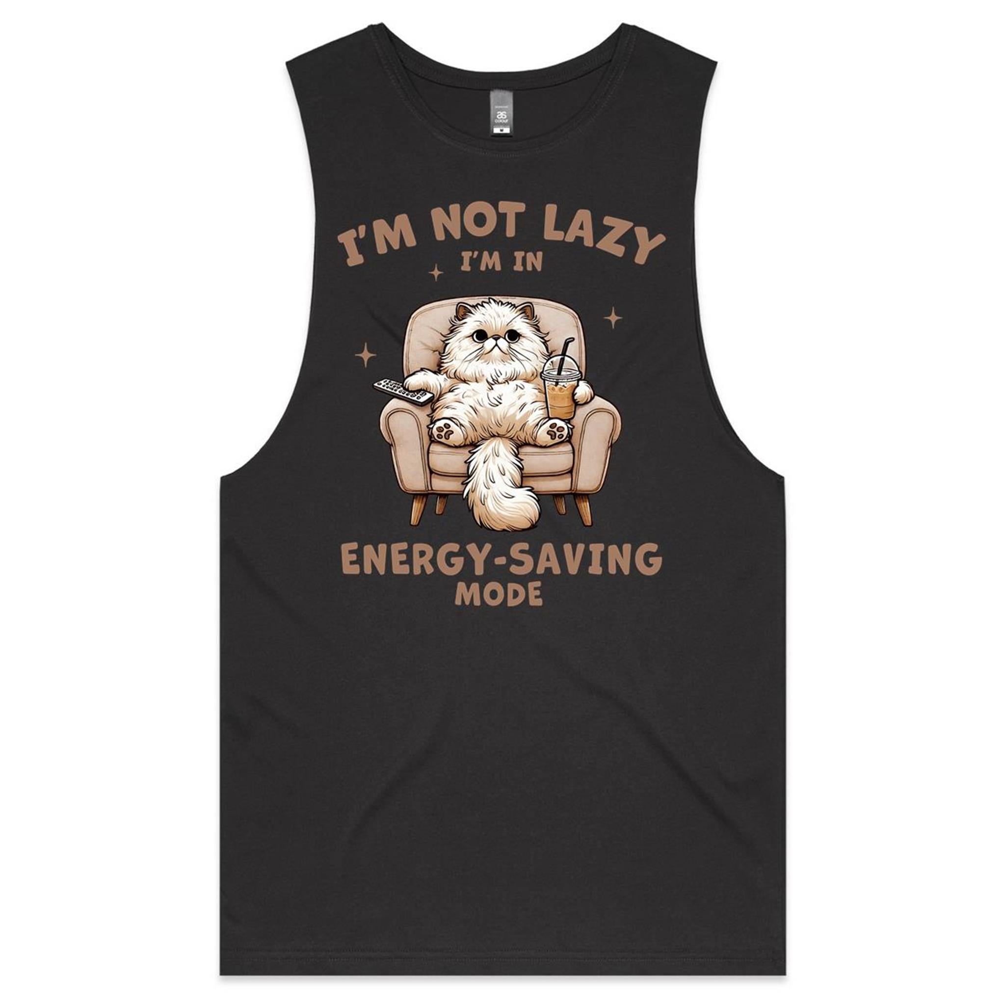 I'm Not Lazy, I'm In Energy Saving Mode, Cat - Mens Tank Top Tee Coal Drop Arm Tank Top animal Printed In Australia