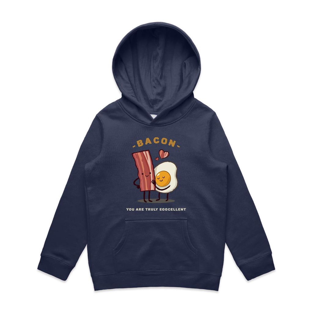 Bacon, You Are Truly Eggcellent - Kids Hoodie Midnight Blue Kids Hoodie Printed In Australia