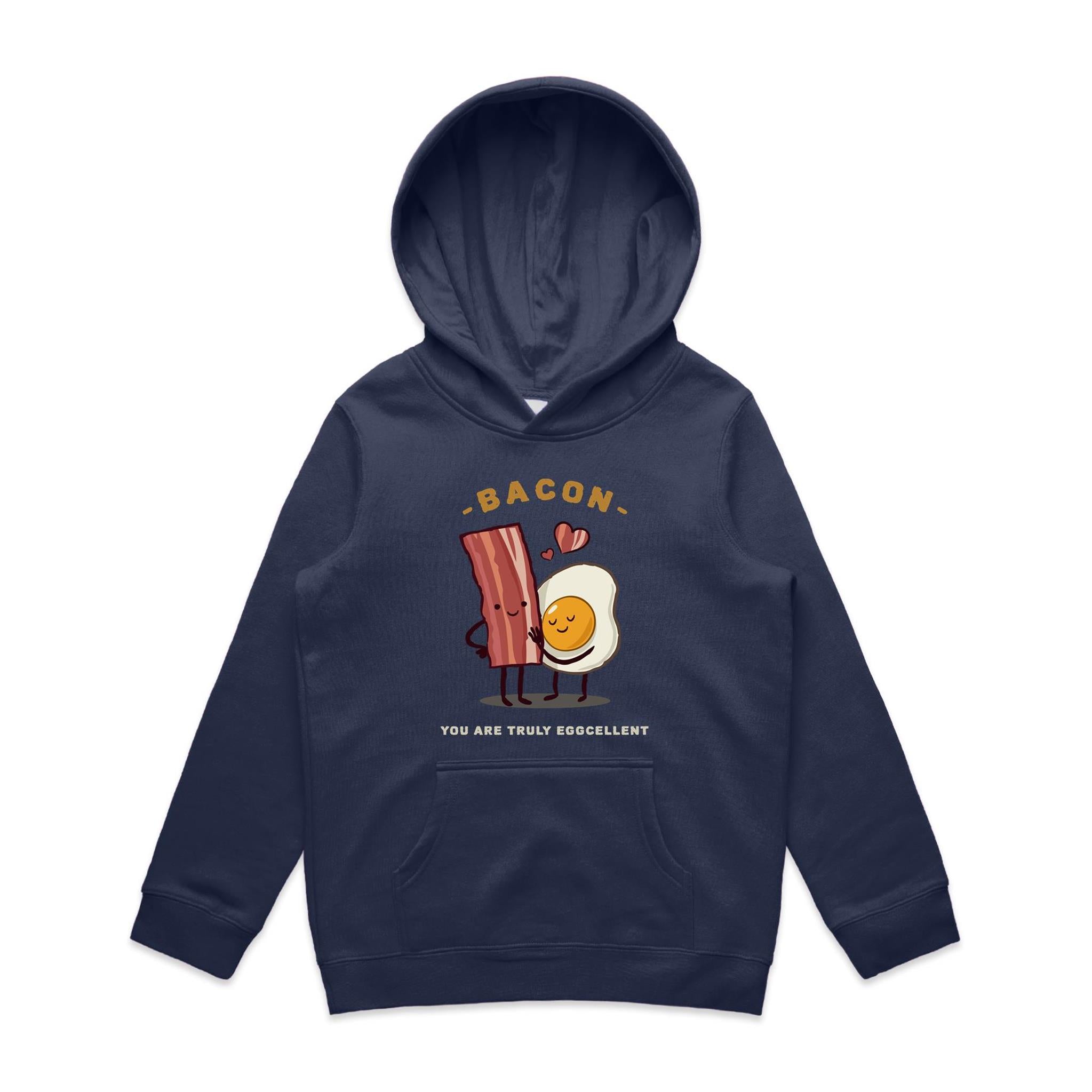 Bacon, You Are Truly Eggcellent - Kids Hoodie Midnight Blue Kids Hoodie Printed In Australia