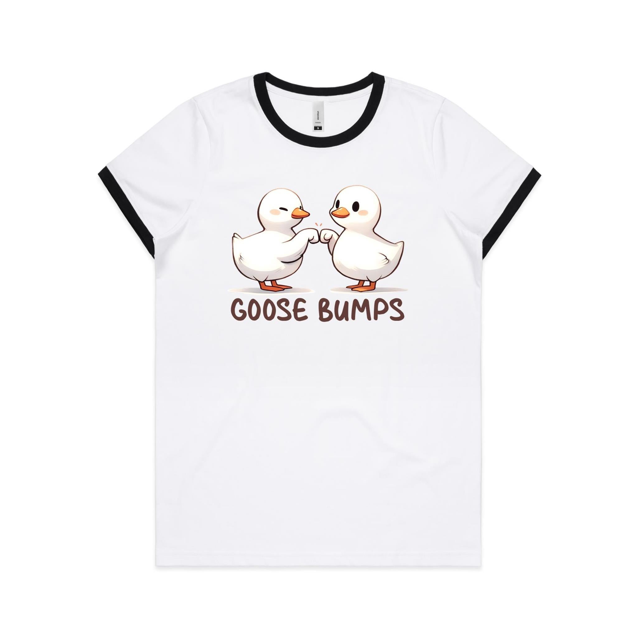 Goose Bumps - Women's Ringer Tee White Black Womens Ringer T-shirt animal Printed In Australia