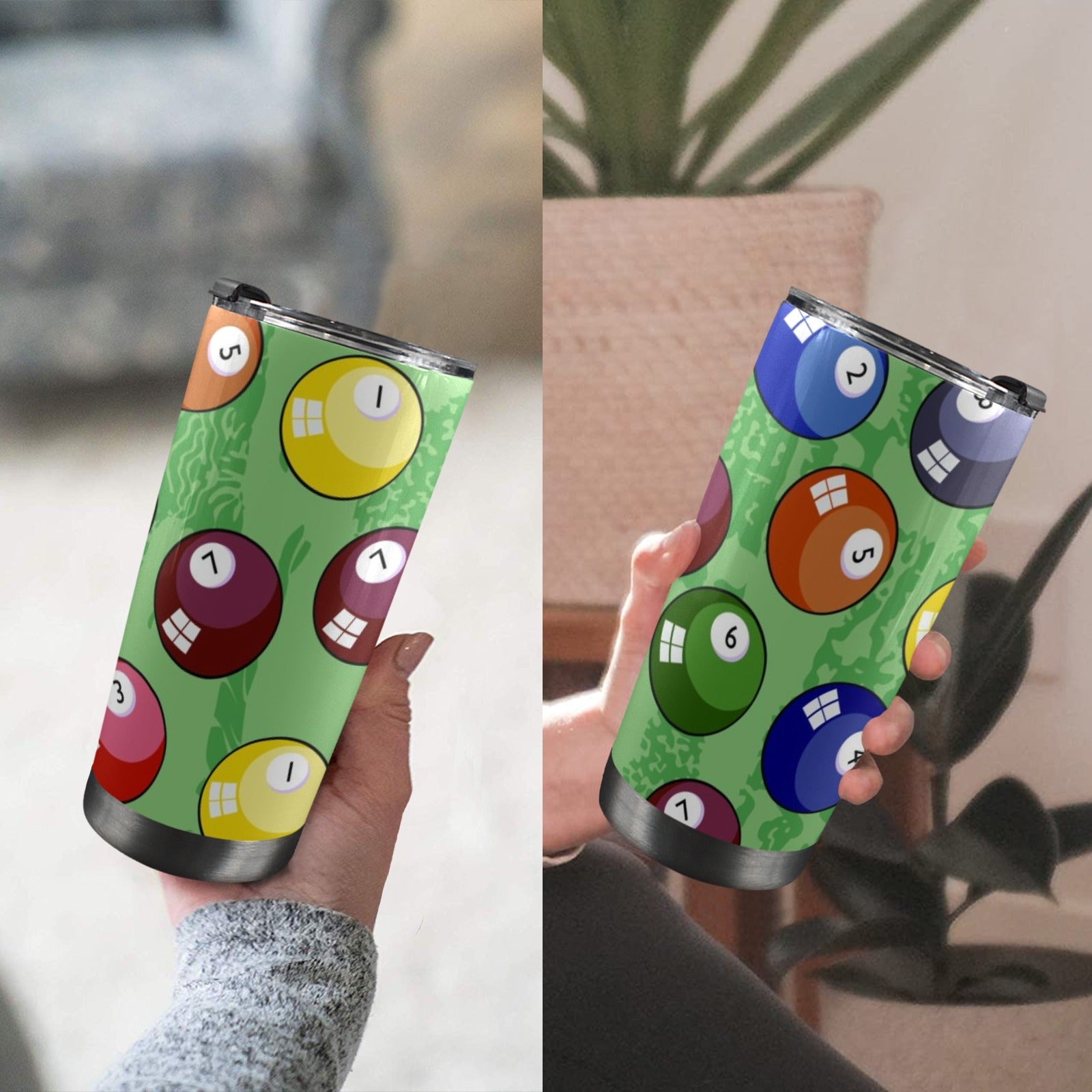 Pool Balls - 20oz Mobile Tumbler with Lid (Black Lock) 20oz Travel Mug Games Printed Offshore