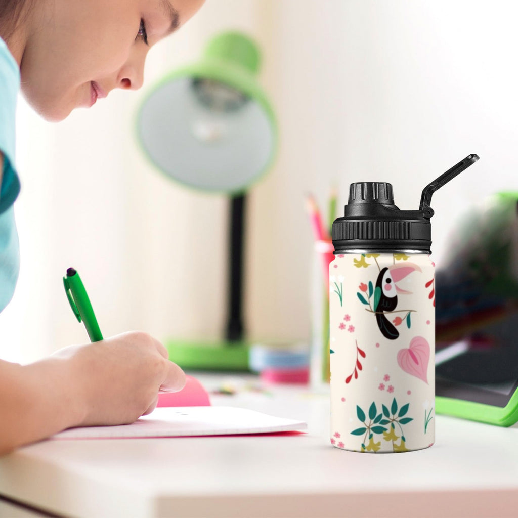 Toucans In Pink - Kids Water Bottle with Chug Lid (12 oz)