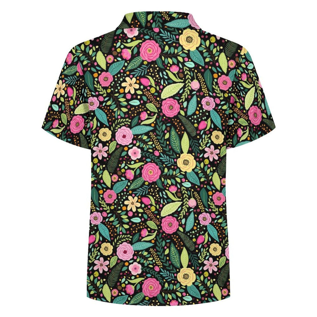 Bright Floral And Leaves Kids Youth Short Sleeve Button Up Shirt