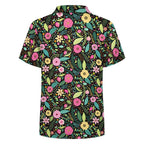Bright Floral And Leaves Kids Youth Short Sleeve Button Up Shirt