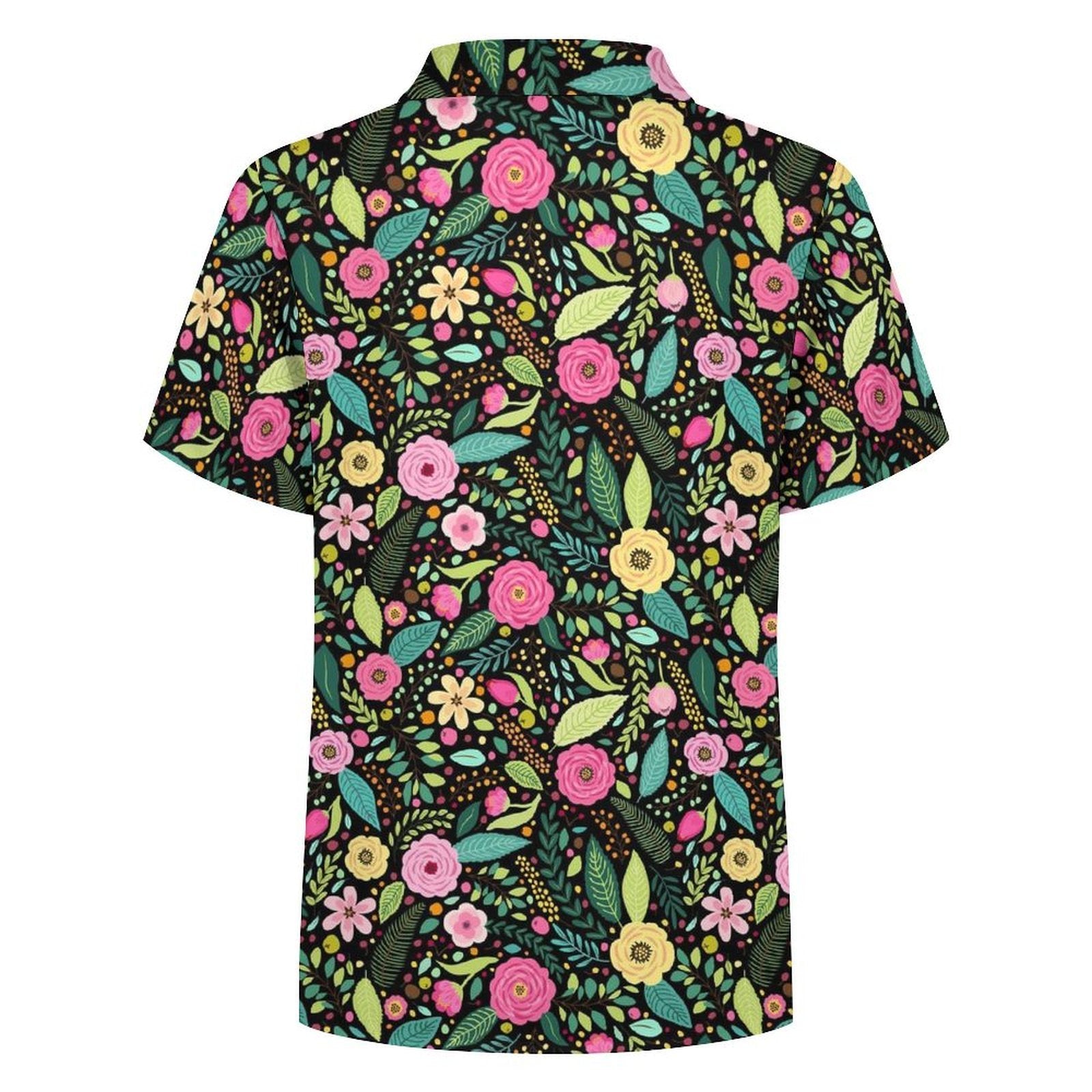 Bright Floral And Leaves Kids Youth Short Sleeve Button Up Shirt