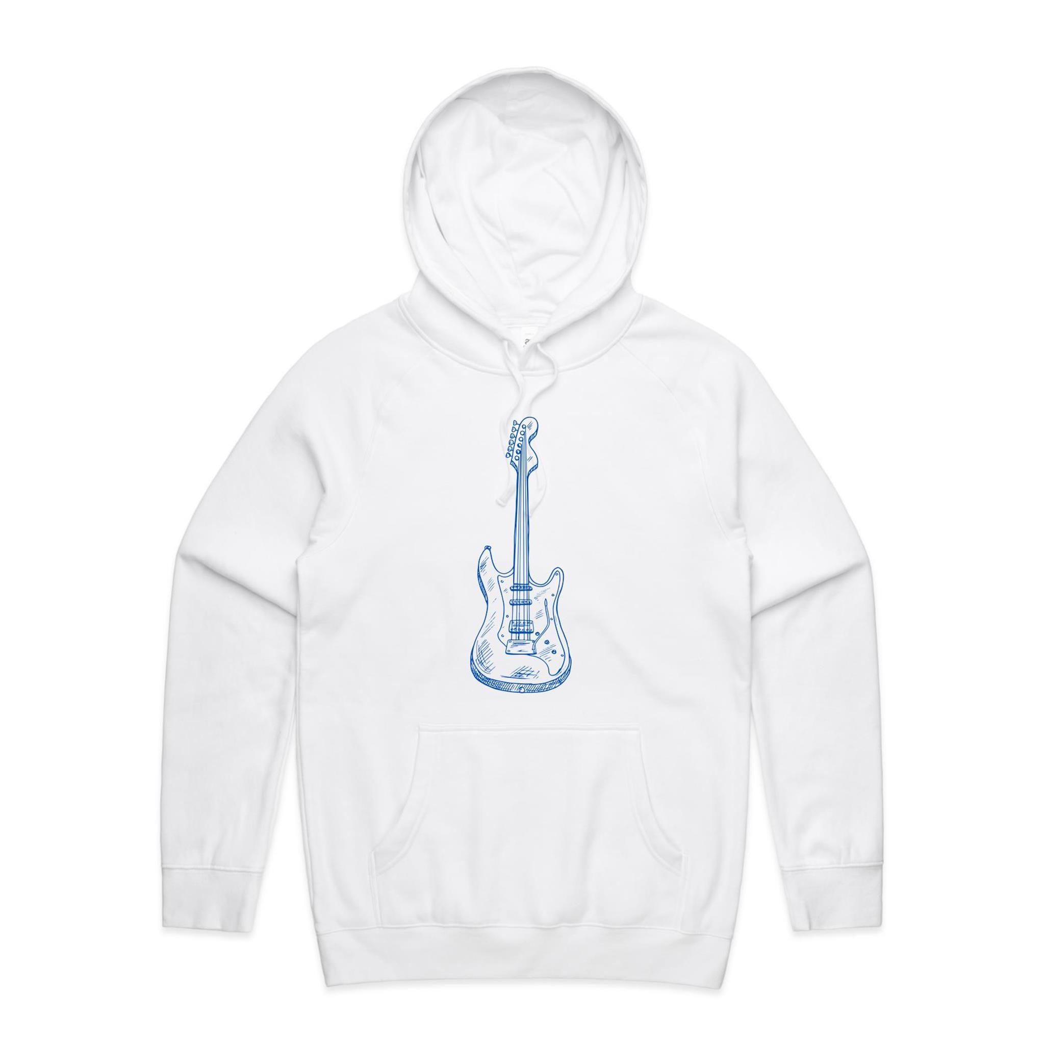 Guitar - Mens Hoodie White Mens Hoodie Music Printed In Australia
