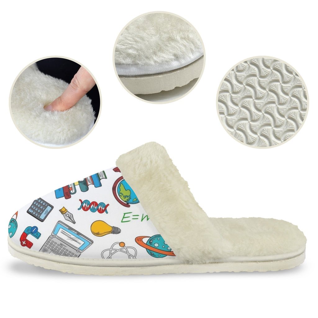 School Time Men's Fur Trim Thick-Sole Indoor Slippers Men's Fur Trimmed Slippers Printed Offshore