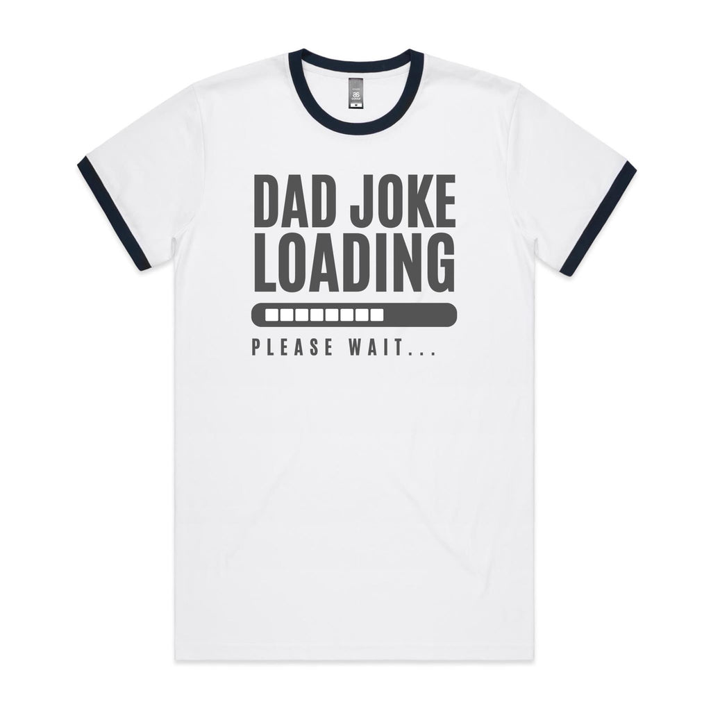 Dad Joke Loading - Staple Ringer Tee White Navy Ringer T-Shirt Dad Printed In Australia