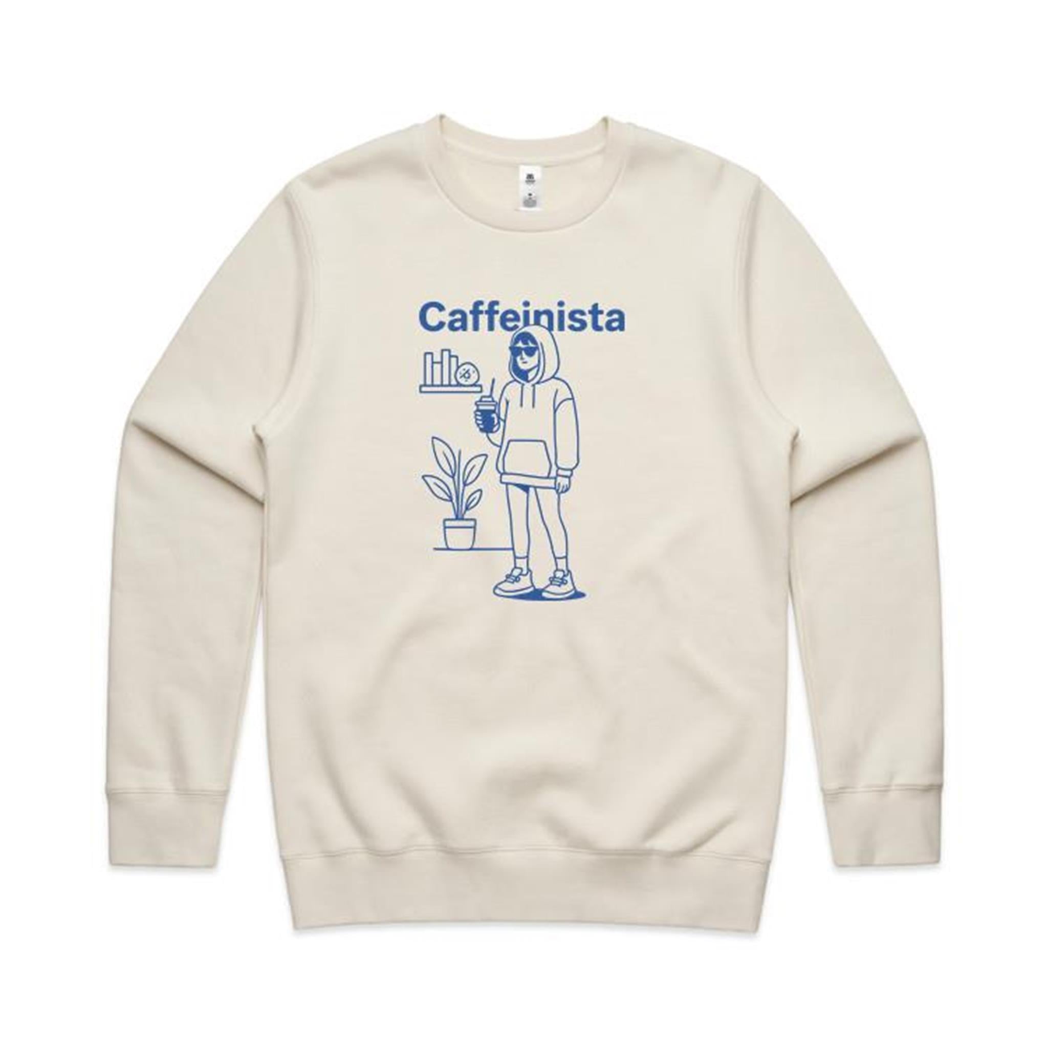 Caffeinista, Caffeine AS Colour Stencil Crew Sweatshirt Ecru Sweatshirt Coffee Printed In Australia