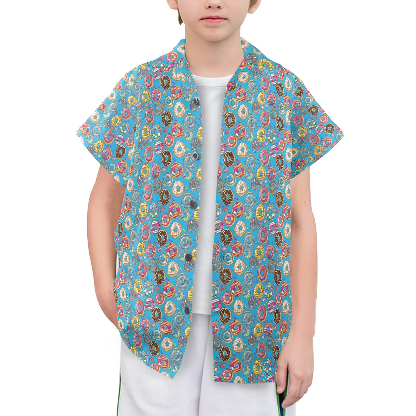 Doughnuts On Blue Senior Kids Hawaiian Shirt