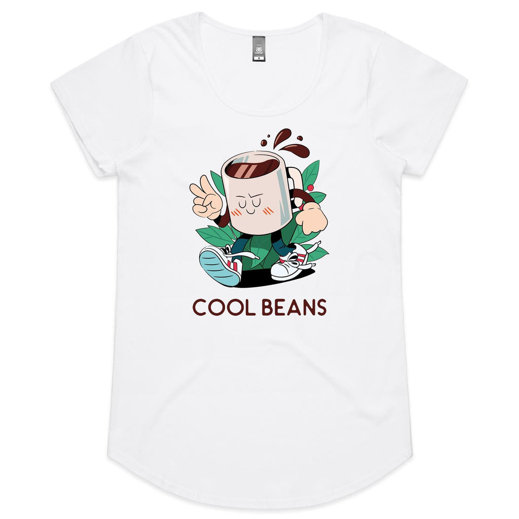 Cool Beans, Coffee - Womens Scoop Neck T-Shirt White Womens Scoop Neck T-shirt Coffee Printed In Australia