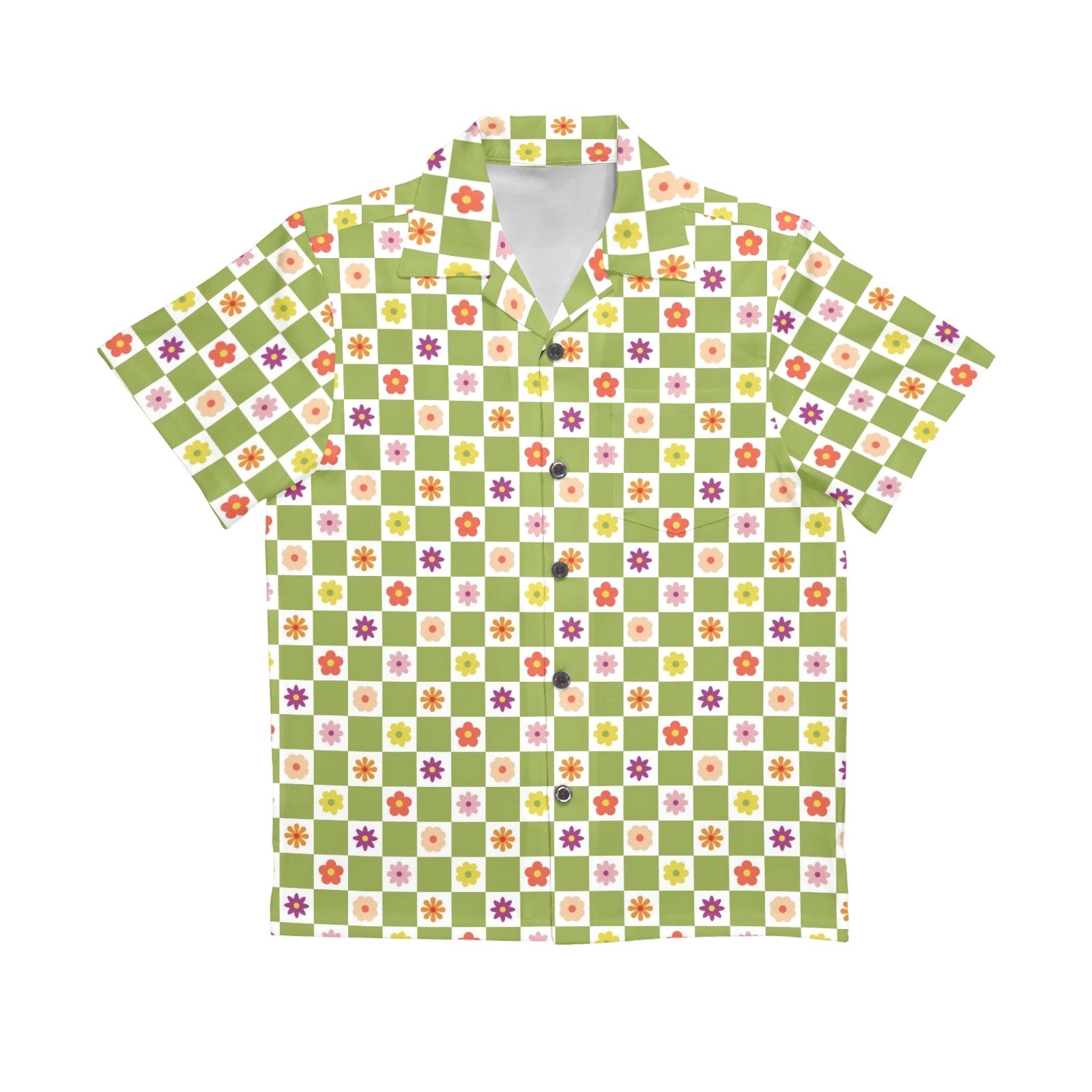 Flower Check Senior Kids Hawaiian Shirt