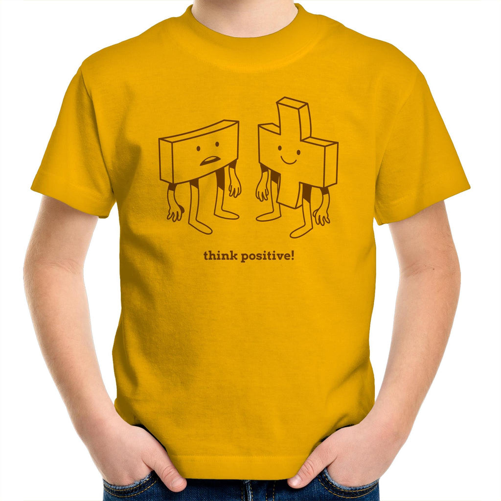 Think Positive, Maths - Kids Youth T-Shirt Gold Kids Youth T-shirt Maths Positivity Printed In Australia