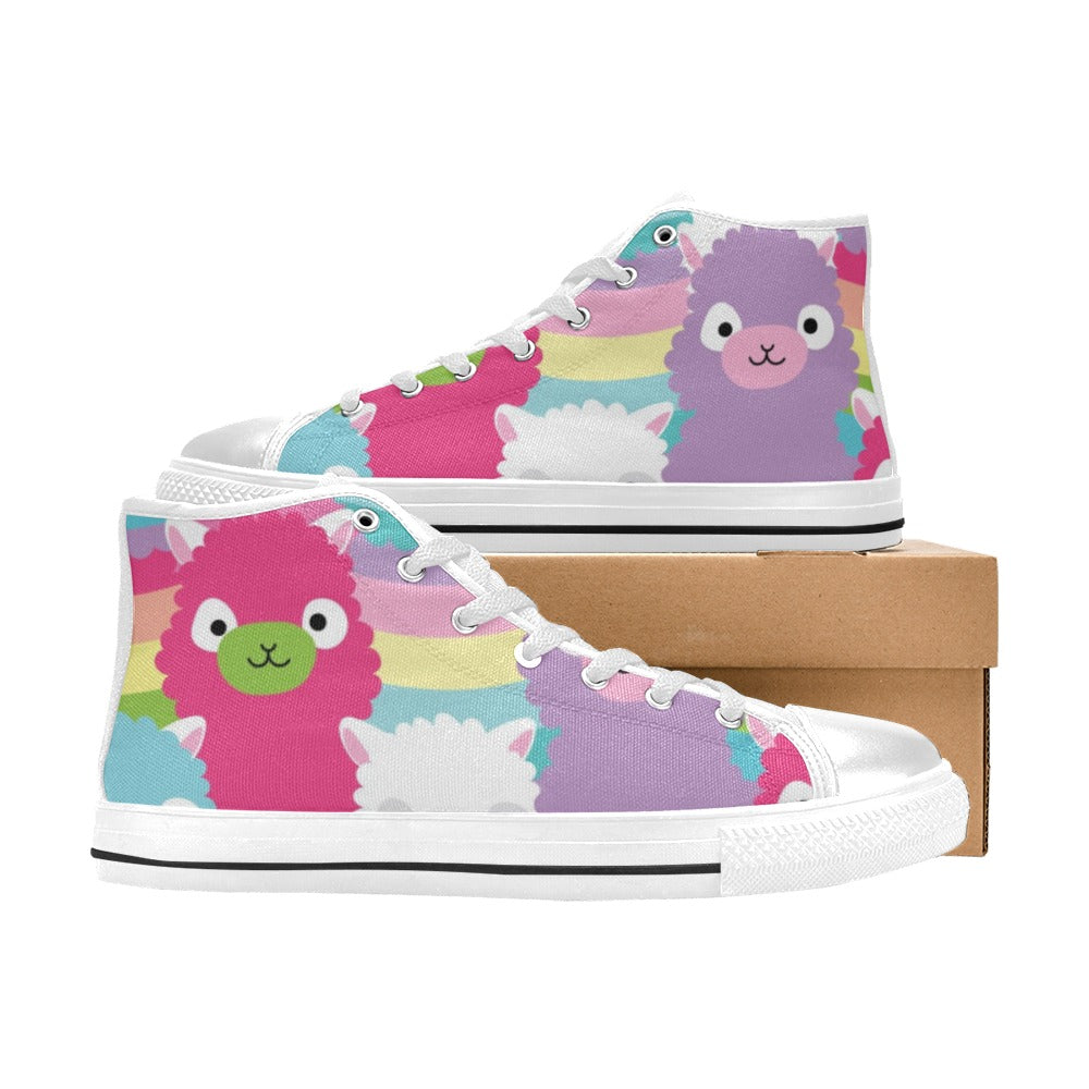 Cute Alpaca - Kids High Top Canvas Shoes