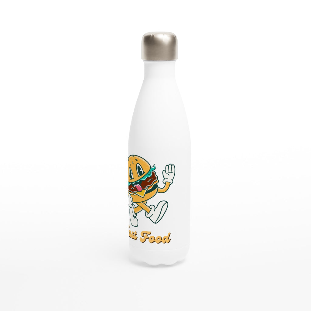 Hamburger, Fast Food - White 17oz Stainless Steel Water Bottle White Water Bottle Food Globally Fulfilled Retro