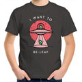 I Want To Be-Leaf, Alien, UFO Kids AS Colour T-Shirt Charcoal Kids Youth T-shirt Printed In Australia Sci Fi