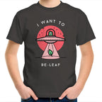 I Want To Be-Leaf, Alien, UFO - Kids Youth T-Shirt Charcoal Kids Youth T-shirt Printed In Australia Sci Fi