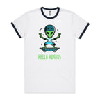 Alien, Hello Humans - Staple Ringer Tee White Navy Ringer T-Shirt Printed In Australia Sci Fi