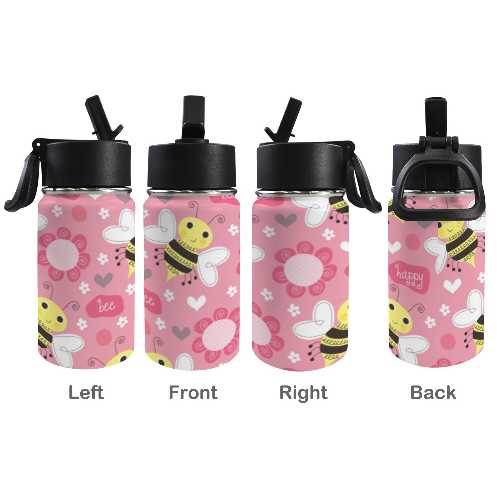 Cute Bee Floral 12oz Kids Water Bottle with Straw Lid