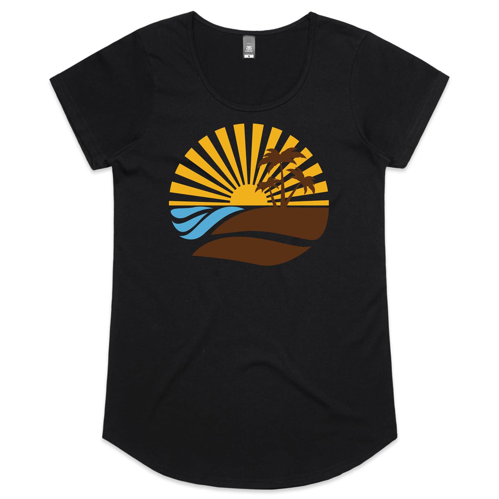 Retro Surf - Womens Scoop Neck T-Shirt Black Womens Scoop Neck T-shirt Printed In Australia Summer Surf