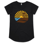 Retro Surf - Womens Scoop Neck T-Shirt Black Womens Scoop Neck T-shirt Printed In Australia Summer Surf