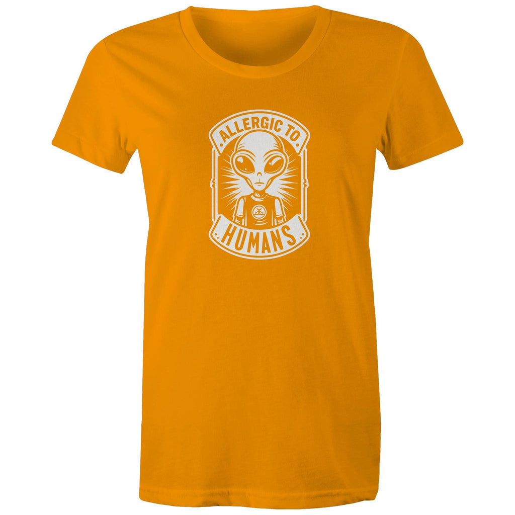 Alien, Allergic To Humans - Womens T-shirt Orange Womens T-shirt Printed In Australia Sci Fi