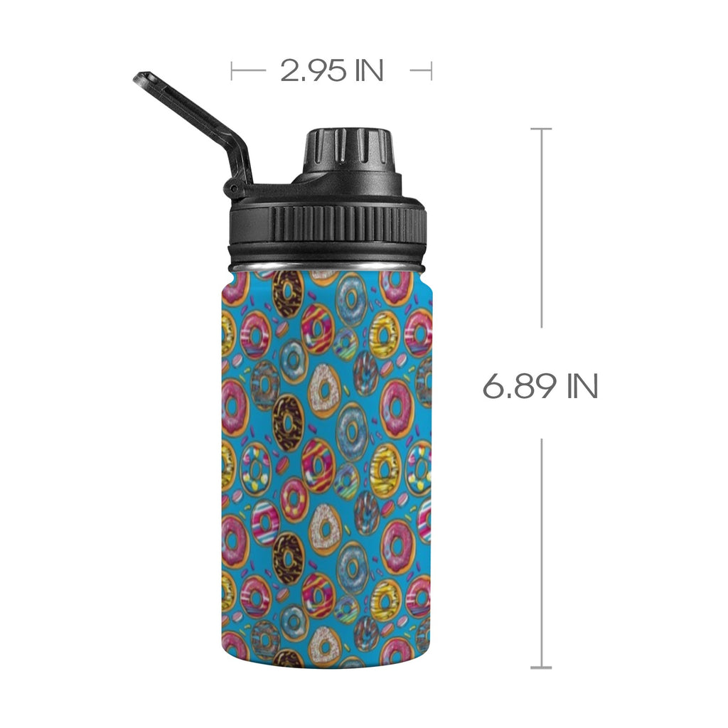 Doughnuts On Blue Kids Water Bottle with Chug Lid (12 oz) One Size Kids Water Bottle with Chug Lid Food Printed Offshore