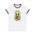 Reading Takes You To Another World, Alien - Women's AS Colour Ringer Tee White Black Womens Ringer T-shirt Printed In Australia Reading Sci Fi