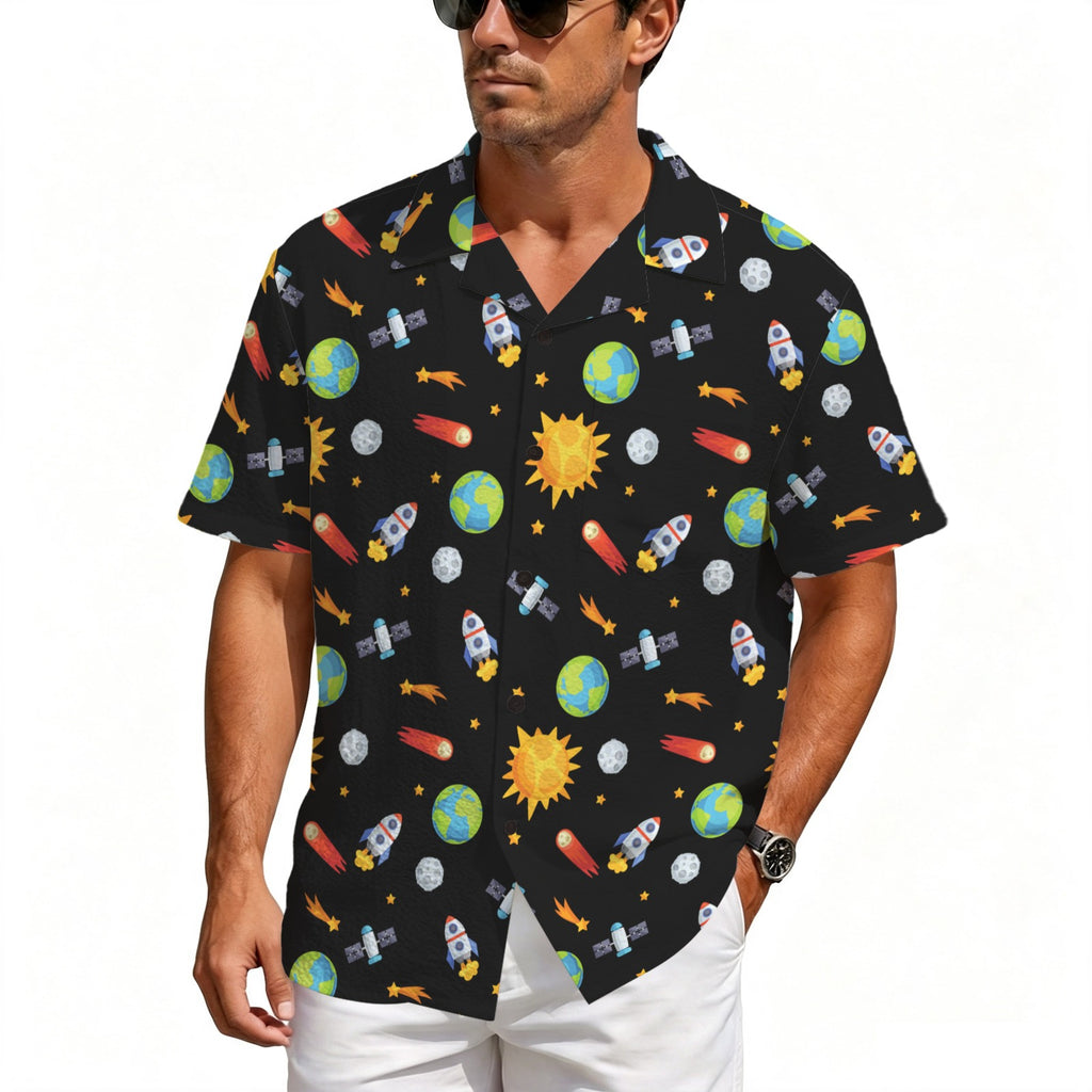 Busy Space Men's Crinkle Hawaiian Shirt