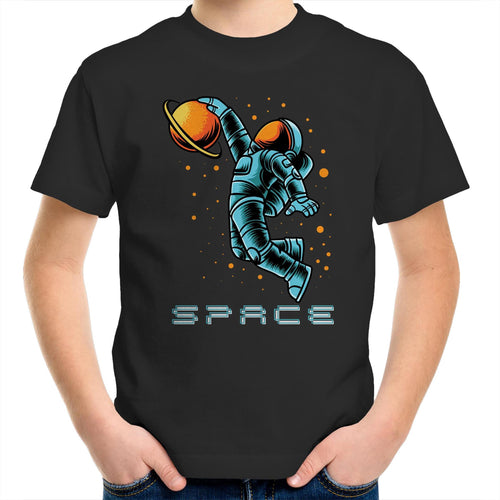 Astronaut Basketball - Kids Youth T-Shirt Black Kids Youth T-shirt Printed In Australia Space
