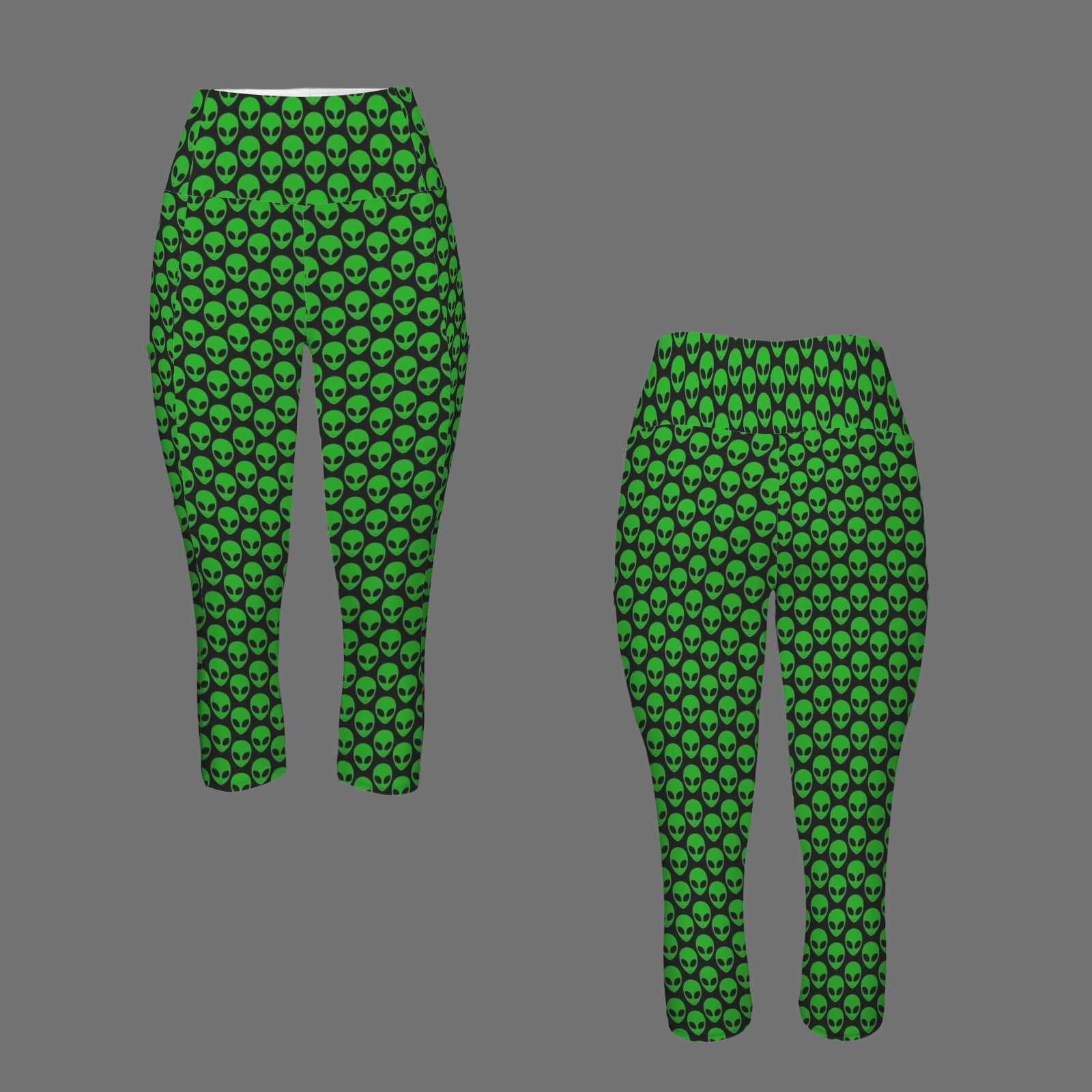 Aliens - Women's High Waist Pocket Capri Yoga Leggings Women's High Waist Capri Yoga Leggings Printed Offshore Sci Fi