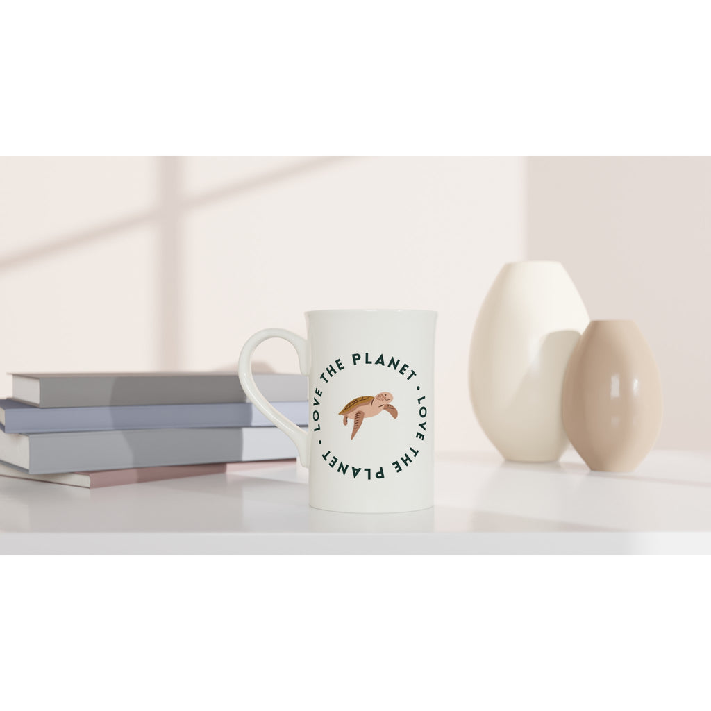 Love The Planet - White 10oz Porcelain Slim Mug Porcelain Mug Environment Globally Fulfilled