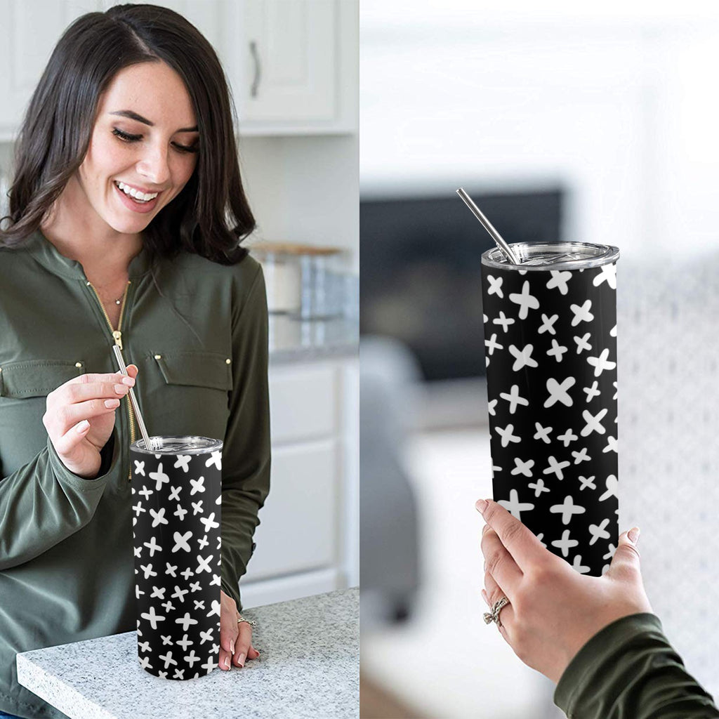 Black And White X's - 20oz Tall Skinny Tumbler with Lid and Straw