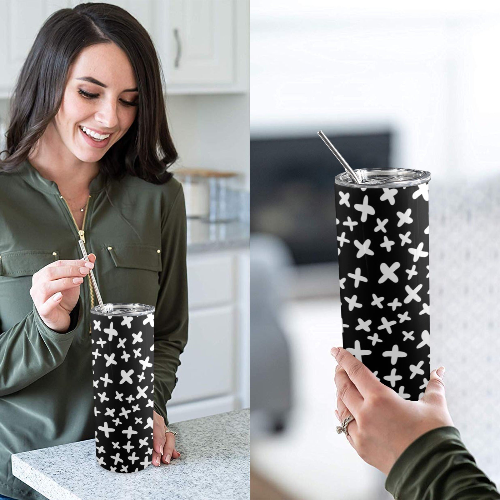 Black And White X's - 20oz Tall Skinny Tumbler with Lid and Straw