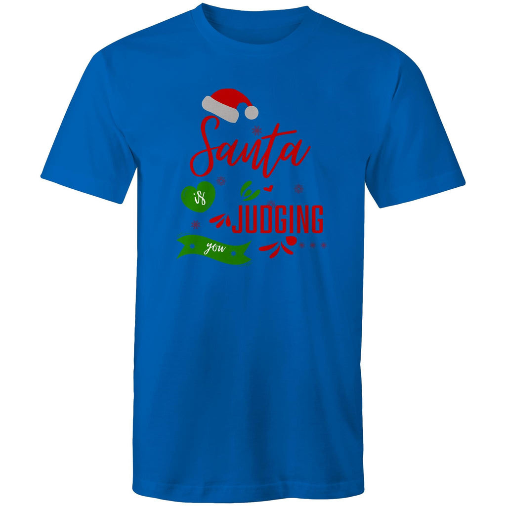 Santa Is Judging You - Mens T-Shirt Bright Royal Mens Christmas T-shirt Christmas Printed In Australia