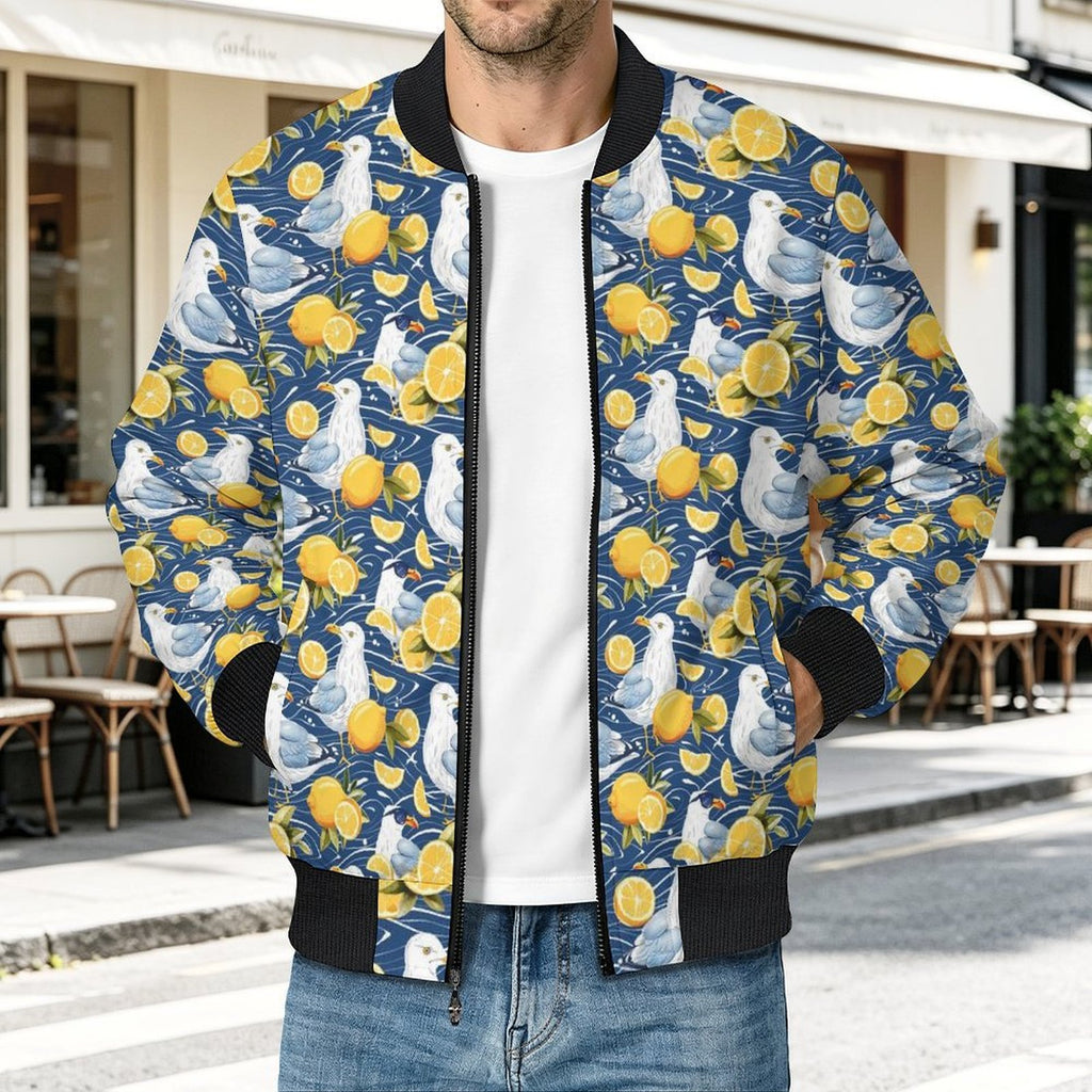 Lemon Seagull Men's Casual Zip‑Up Bomber Jacket