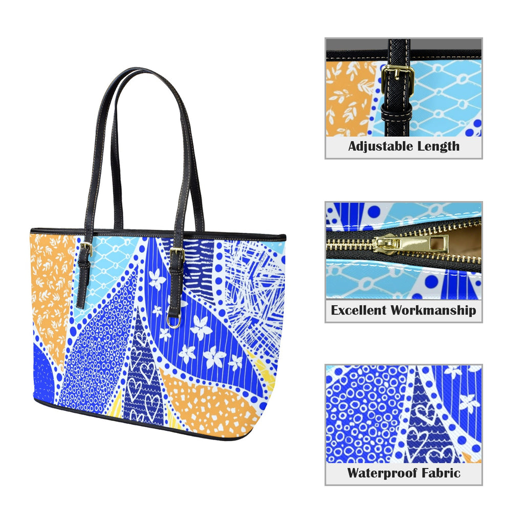 Blue Swirl - Leather Tote Bag-Large