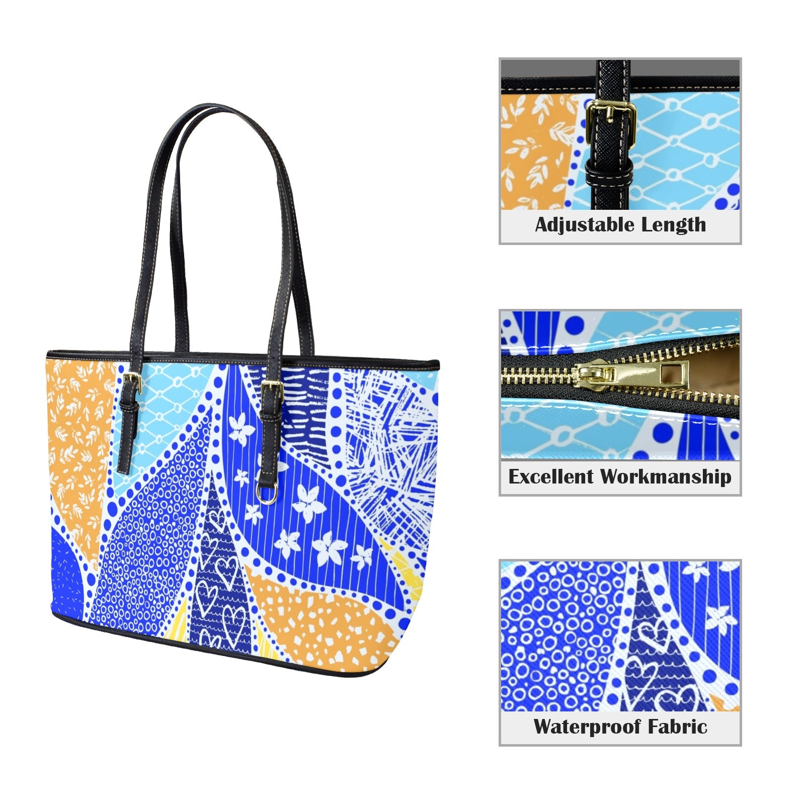 Blue Swirl - Leather Tote Bag-Large