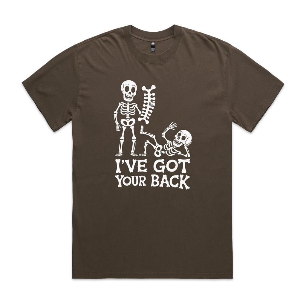Skeleton, I've Got Your Back AS Colour Heavy Faded Tee Unisex Faded brown Heavy Faded T-shirt Printed In Australia