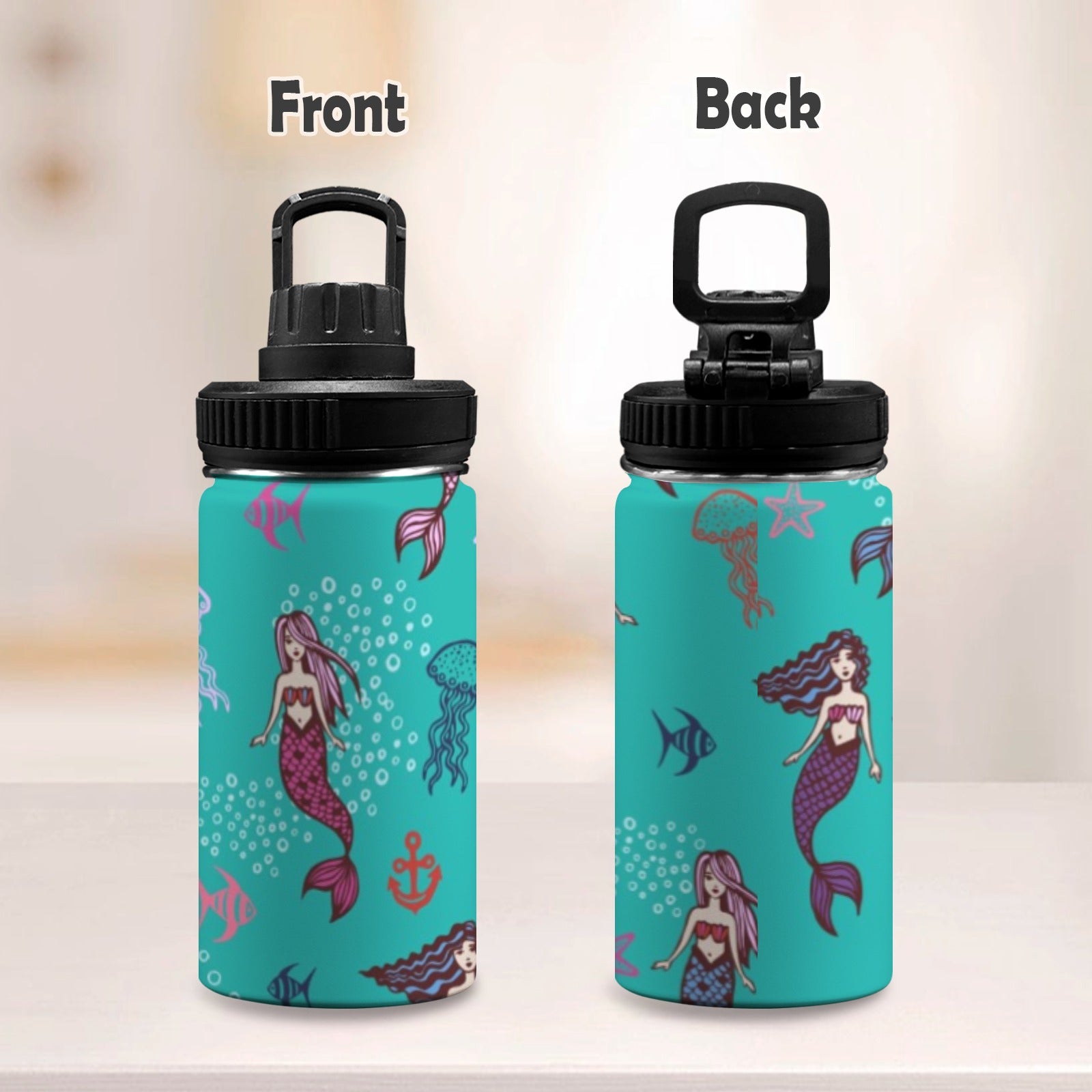 Mermaids Kids Water Bottle with Chug Lid (12 oz) Kids Water Bottle with Chug Lid animal Ocean Printed Offshore