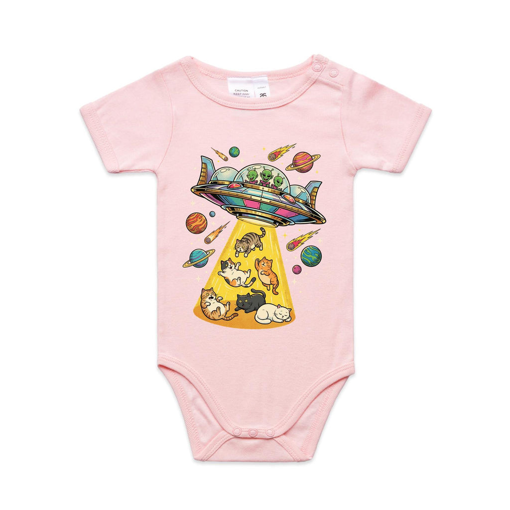 UFO Cat Abduction AS Colour Baby Bodysuit Pink Baby Bodysuit animal Printed In Australia Sci Fi