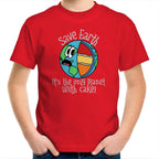 Save Earth, It's The Only Planet With Cake - Kids Youth T-Shirt Red Kids Youth T-shirt Environment Food Funny Printed In Australia