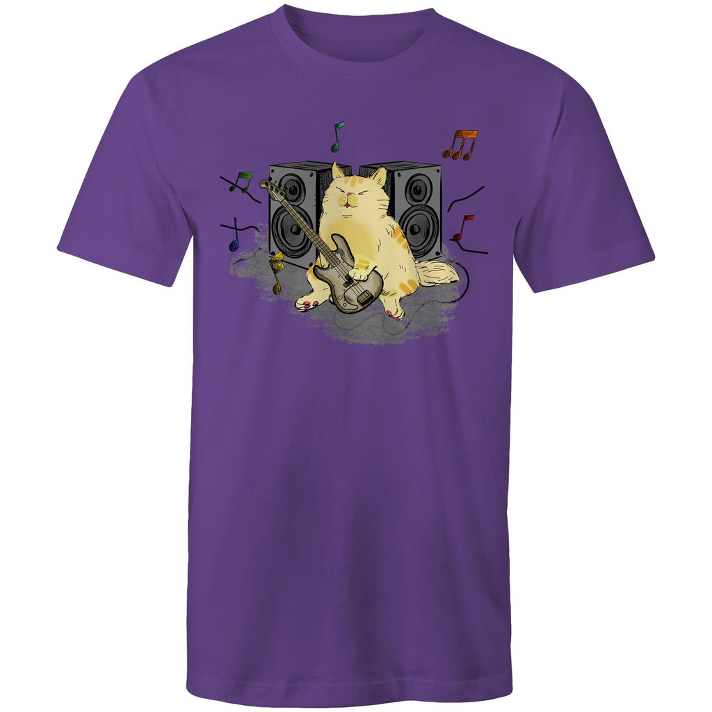 Cat Bass Player - Mens T-Shirt Purple Mens T-shirt animal Music Printed In Australia